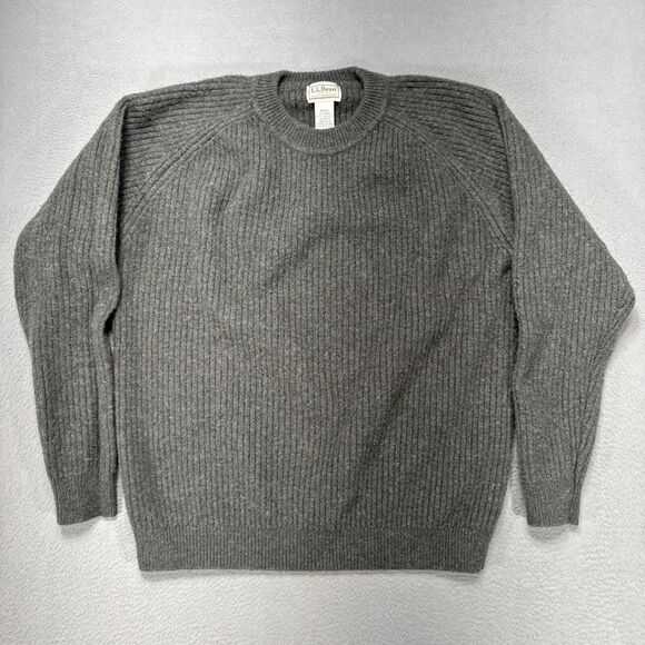 LL Bean Sweater 100% Lambs Wool Womens Sz‎ Large Green Ribbed Fisherman Crewneck - Picture 1 of 6